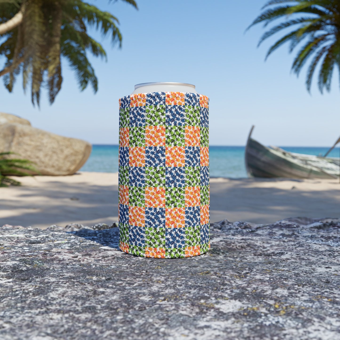 COLOURFUL WEED LEAF PATTERN STUBBY COOLER