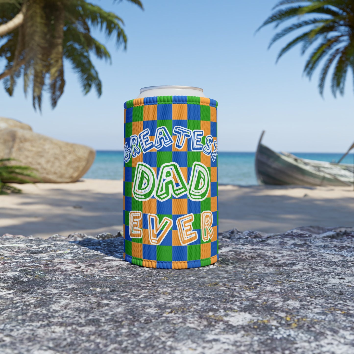 GREATEST DAD EVER CHECKERED STUBBY COOLER