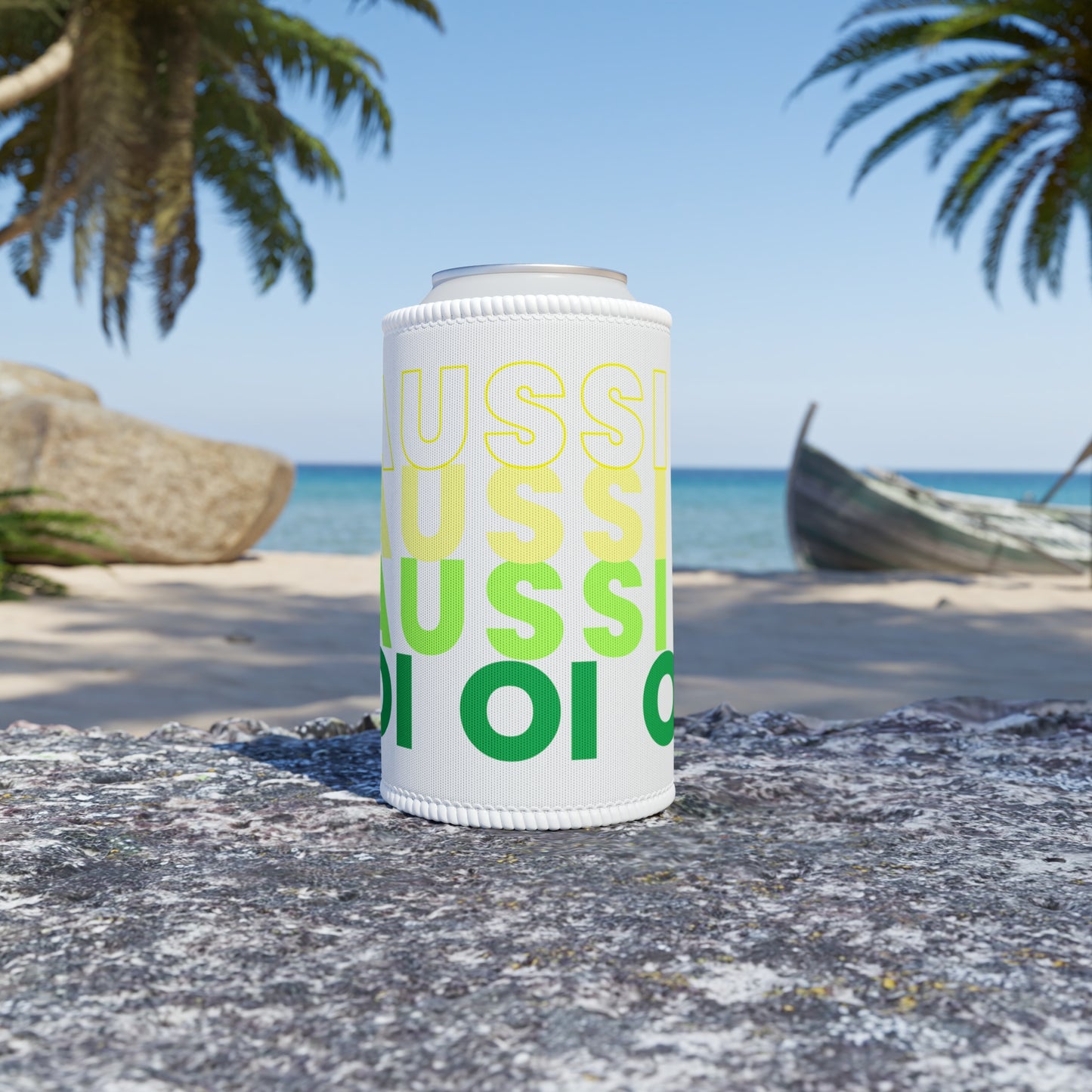 AUSSIE OI (WHT, YELLOW, GRN) WHITE STUBBY COOLER